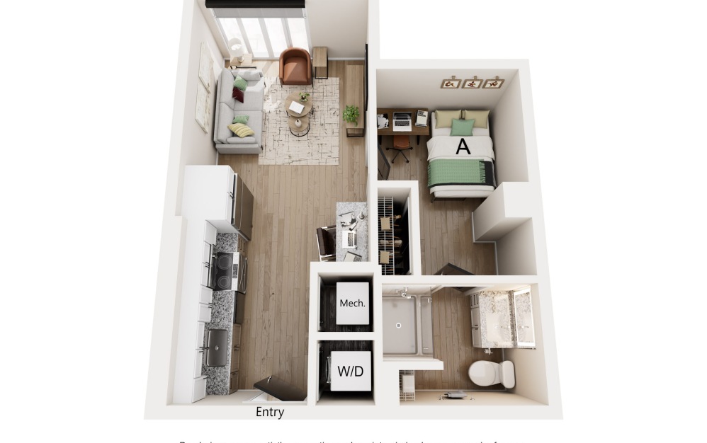 A3 - 1 bedroom floorplan layout with 1 bathroom and 471 square feet